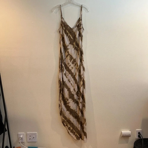 SW3 Bespoke 100% Silk Brown Tie Dye V Neck Going Out Strappy Slip Maxi Dress M - Picture 3 of 10
